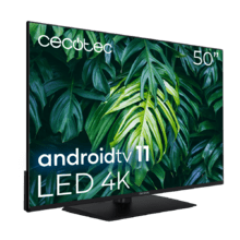 TV Cecotec A2Z Series ALU20050ZS Televisión LED 50” con resolución 4K UHD, sistema operativo Android TV 11, Chromecast, HDR10+, Google Voice Assistant, clase E, con peana central.