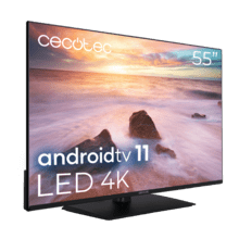 TV Cecotec A2Z series ALU20055Z Televisión LED 55” con resolución 4K UHD, sistema operativo Android TV 11, Chromecast, HDR10+, Google Voice Assistant, clase E, con peana central.