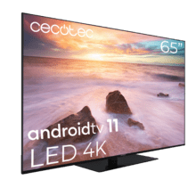 TV Cecotec A2Z series ALU20065Z Televisión LED 65” con resolución 4K UHD, sistema operativo Android TV 11, Chromecast, HDR10+, Google Voice Assistant, clase E, con peana central.