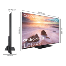 TV Cecotec A2Z series ALU20065Z M Televisión LED 65” con resolución 4K UHD, sistema operativo Android TV 11, Chromecast, HDR10+, Google Voice Assistant, clase E, con peana central.