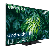 TV Cecotec A2Z Series ALU20065ZS Televisión LED 65” con resolución 4K UHD, sistema operativo Android TV 11, Chromecast, HDR10+, Google Voice Assistant, clase E, con peana central.