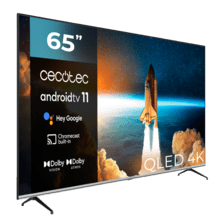 TV QLED de 65" com resolução 4K UHD, sistema operativo Android TV 11, Chromecast, HDR10+, Google Voice Assistant, Classe E.