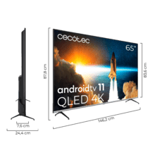 TV QLED de 65" com resolução 4K UHD, sistema operativo Android TV 11, Chromecast, HDR10+, Google Voice Assistant, Classe E.