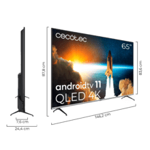 TV V1 series VQU10065S Televisión QLED 65” con resolución 4K UHD, sistema operativo Android TV 11, Chromecast, HDR10+, Asistente de voz de Google, clase E.