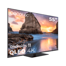 TV Cecotec V1Z+ series VQU11055Z+ Televisión QLED 55” con resolución 4K UHD, sistema operativo Android TV 11, subwoofers, Chromecast, HDR10+, Google Voice Assistant, clase E.