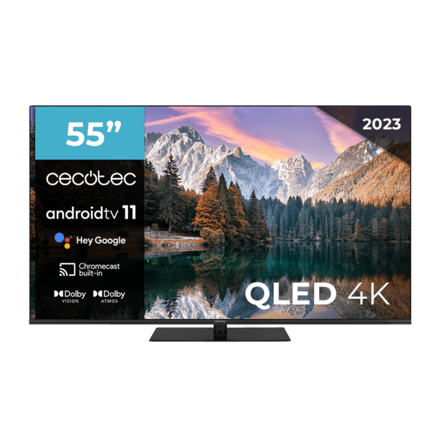 TV Cecotec V1Z+ Series VQU11055Z+S Televisión QLED 55” con resolución 4K UHD, sistema operativo Android TV 11, subwoofers, Chromecast, HDR10+, Google Voice Assistant, clase E.