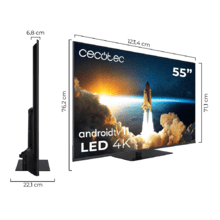 TV Cecotec V1Z+ Serie VQU11055Z+S 55" QLED TV mit 4K UHD Auflösung, Android TV 11 Betriebssystem, Subwoofer, Chromecast, HDR10+, Google Voice Assistant, Klasse E.