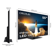 TV Cecotec V1Z+ Series VQU11055Z+S Televisión QLED 55” con resolución 4K UHD, sistema operativo Android TV 11, subwoofers, Chromecast, HDR10+, Google Voice Assistant, clase E.