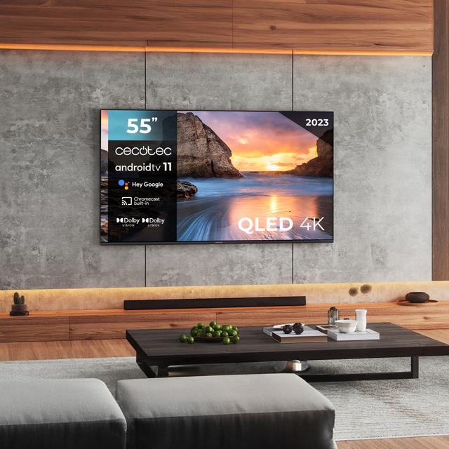 TV Cecotec V1Z+ Series VQU11055Z+S Televisión QLED 55” con resolución 4K UHD, sistema operativo Android TV 11, subwoofers, Chromecast, HDR10+, Google Voice Assistant, clase E.