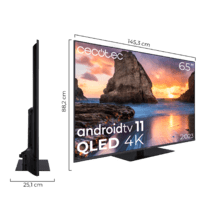 ‌TV V1Z+ series VQU11065Z+ TV QLED 65”  com resolução 4K UHD e sistema operacional Android TV 11, Chromecast, HDR10+, Google Voice Assistant, Classe E
