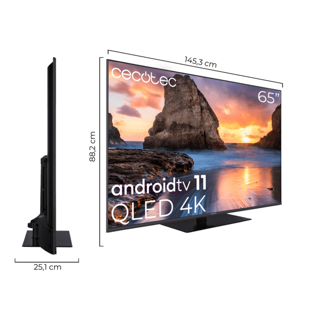 TV V1Z+ series VQU11065Z+ Televisión QLED 65” con resolución 4K UHD, sistema operativo Android TV 11, subwoofers, Chromecast, HDR10+, Google Voice Assistant, clase E.