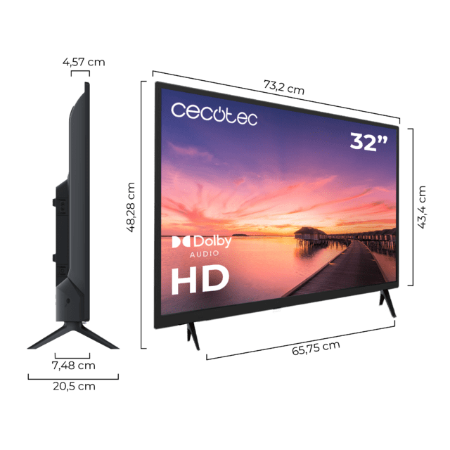TV LED 32” com resolução HD, sistema Dolby e memória flash.