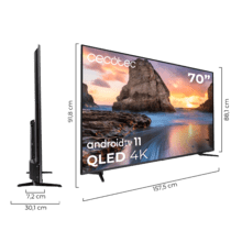 TV V1+ series VQU11070+ M Televisión QLED 70” con resolución 4K UHD, sistema operativo Android TV 11, subwoofers, Chromecast, HDR10+, Google Voice Assistant, clase E.