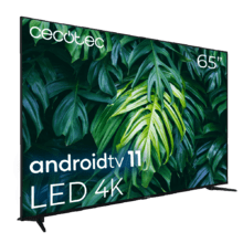 TV LED de 65" com resolução 4K UHD, sistema operativo Android TV 11, Chromecast, HDR10+, Google Voice Assistant, Classe E.