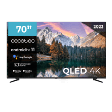 TV Cecotec V1+ Serie vqu11070+s 70" QLED TV mit 4K UHD Auflösung, Android TV 11 Betriebssystem, Subwoofer, Chromecast, HDR10+, Google Voice Assistant, Klasse E.