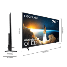 TV Cecotec V1+ Series vqu11070+s Televisión QLED 70” con resolución 4K UHD, sistema operativo Android TV 11, subwoofers, Chromecast, HDR10+, Google Voice Assistant, clase E.