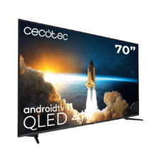 TV QLED de 70" com resolução 4K UHD, sistema operativo Android TV 11, Subwoofers, Chromecast, HDR10+, Google Voice Assistant, Classe E.