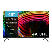 ‌TV LED A3 Series ALU30043 TV LED de 43" com resolução Full 4K UHD, sistema operativo Android TV 11, Google Voice Assitant e Chromecast, sistema Dolby Audio.