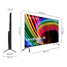 TV LED A3 Series ALU30075 TV LED de 75" com resolução 4K UHD, sistema operativo Android TV 11, Google Voice Assitant e Chromecast, sistema Dolby Vision & Atmos.