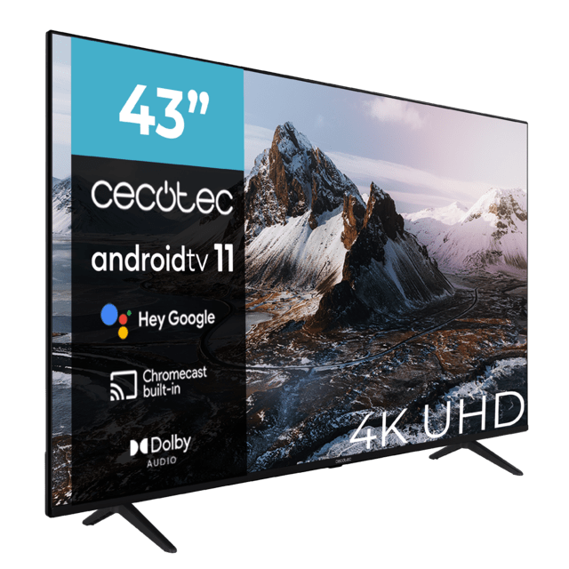 TV LED de 43" com resolução Full 4K HUD, sistema operativo Android TV 11, Google Voice Assitant e Chromecast.