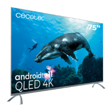TV QLED V2 Series VQU20075 TV QLED de 75", grandes dimensões, resolução 4K UHD, Android TV 11, Wide Colour Gamut, Dolby Vision & Atmos, MEMC, HDR10, HDMI 2.1, USB 3.0, CORTEX A55, Google Voice Assistant, Chromecast e Altifalantes.