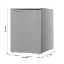 Bolero CoolMarket TT 107 Inox Mini frigorífico de 107 litros de capacidad, color Inox, clase E, temperatura regulable, Crisper Box, cajón congelador y nivel sonoro bajo.