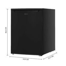 Bolero CoolMarket TT 107 Black Mini-frigorífico com 107 litros de capacidade, cor preto, classe E, temperatura regulável, Crisper Box, gaveta do congelador e baixo nível de ruído.