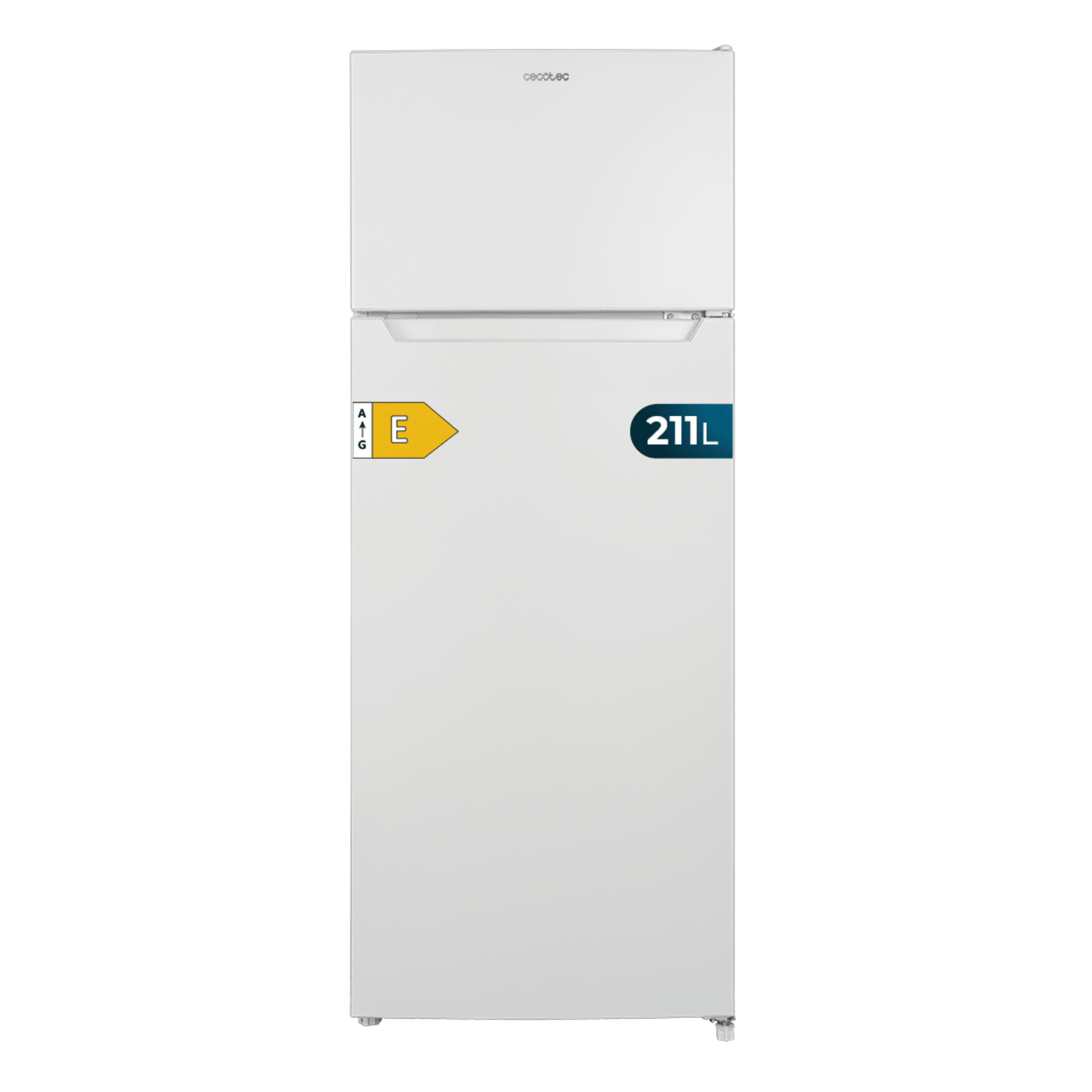 Bolero CoolMarket 2D 211 White Frigorífico dos puertas blanco con 211 litros de capacidad, 143 cm de alto y 54 cm de ancho, diseño sin bordes y puerta reversible.