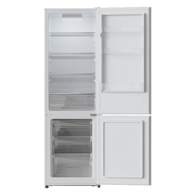 Bolero CoolMarket Combi 262 Branco E Geladeira Combi estática branca descongeladora com capacidade de 262 litros, classe E, LED interno, bandejas internas de vidro e controle eletrônico.