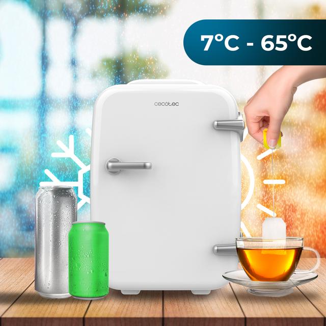 Réfrigérateur Bolero MiniCooling 4L Habana Blanc, fonctionnement 12 V-220 V, compatible avec les voitures et caravanes, fonction de refroidissement et de chauffage, plage de température 7-65º, transport facile.