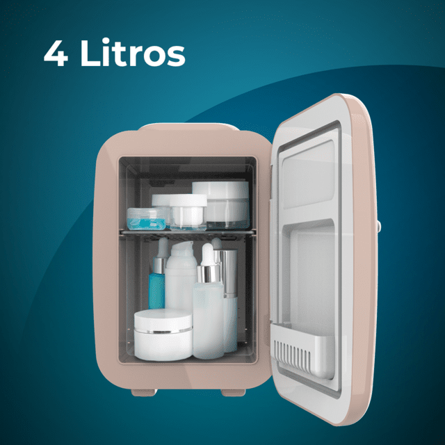 Frigorifero Bolero MiniCooling 4L Havana Cream con funzionamento 12 V-220 V, compatibile con auto e roulotte, funzione di raffreddamento e riscaldamento, intervallo di temperatura 7-65 ºC, facile trasporto.