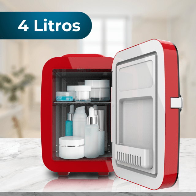 Frigorifero Bolero MiniCooling 4L Río Red con funzionamento a 12 V-220 V, compatibile con auto e roulotte, funzione di raffreddamento e riscaldamento, intervallo di temperatura 5-65º, facile trasporto.