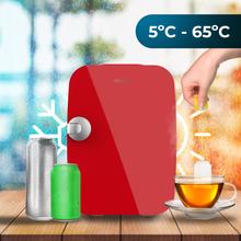 Frigorifero Bolero MiniCooling 4L Río Red con funzionamento a 12 V-220 V, compatibile con auto e roulotte, funzione di raffreddamento e riscaldamento, intervallo di temperatura 5-65º, facile trasporto.