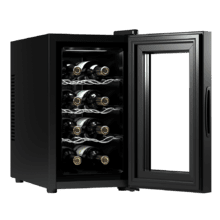 Bolero GrandSommelier 830 CoolCrystal Bodega puesta a temperatura de 8 botellas de capacidad con sistema termoeléctrico de enfriamiento que garantiza un alto rendimiento. Temperatura regulable y luz LED interior.