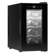 Cave de vinho Bolero GrandSommelier 830 CoolCrystal Cave de vinho com controlo da temperatura. Capacidade de 8 garrafas com sistema termoelétrico de arrefecimento, que garante um alto desempenho. Temperatura regulável e luz LED interior.