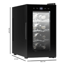 Bolero GrandSommelier 830 CoolCrystal Bodega puesta a temperatura de 8 botellas de capacidad con sistema termoeléctrico de enfriamiento que garantiza un alto rendimiento. Temperatura regulable y luz LED interior.