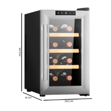 Cave de vinho Bolero GrandSommelier 830 CoolWood Cave de vinho com controlo da temperatura. Capacidade de 8 garrafas com sistema termoelétrico de arrefecimento, que garante um alto desempenho. Temperatura regulável e luz LED interior.