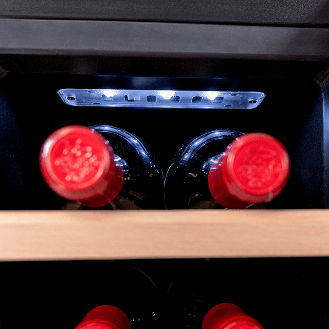 Bolero GrandSommelier 830 CoolWood Weinkühler mit 8 Flaschen Fassungsvermögen und thermoelektrischem Kühlsystem für hohe Leistung. Einstellbare Temperatur und LED-Innenbeleuchtung.