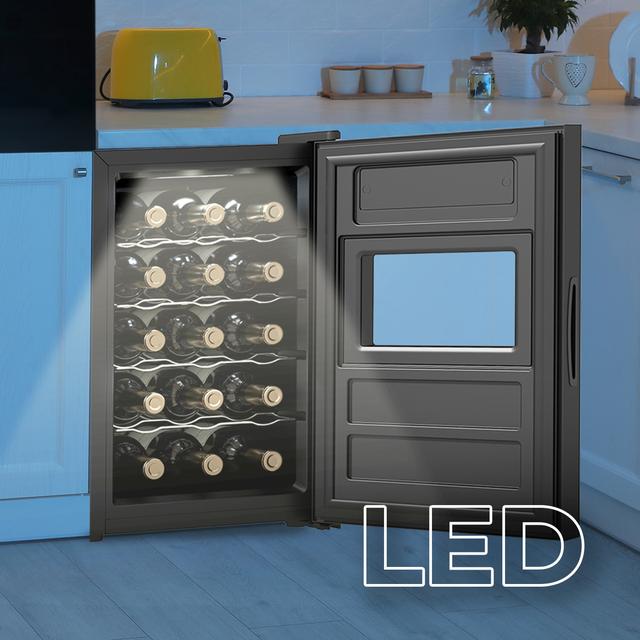 Bolero GrandSommelier 1530 CoolCrystal Cave à vin à température contrôlée de 15 bouteilles avec système de refroidissement thermoélectrique pour de hautes performances. Température réglable et éclairage intérieur par LED.