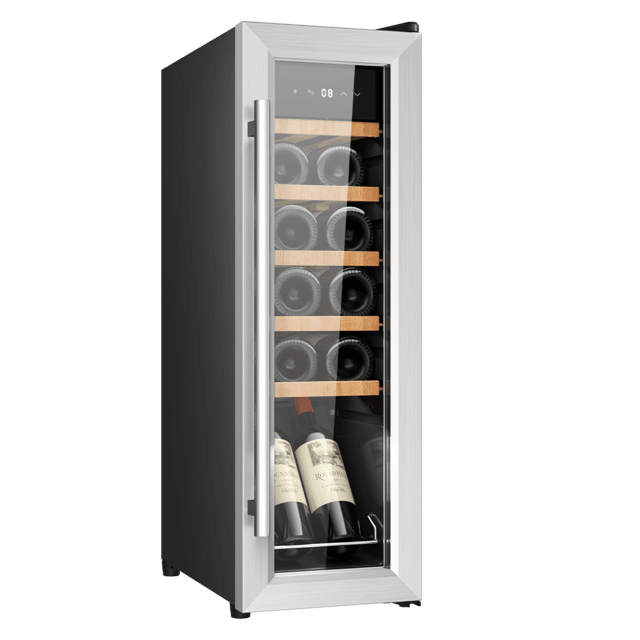 Bolero GrandSommelier 1230 CoolWood Compressor ‌Cave de vinho com controlo da temperatura. Capacidade para 12 garrafas, com sistema termoelétrico de arrefecimento, que garante um alta desempenho. Temperatura regulável e luz LED interior.