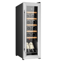 Cave de vinho Bolero GrandSommelier 1230 CoolWood Compressor Cave de vinho de 12 garrafas de capacidade com sistema compressor de arrefecimento, que garante um alto desempenho. Temperatura regulável e luz LED interior.