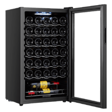 Bolero GrandSommelier 34030 Nero Raffreddatore di vino a compressore con capacità di 34 bottiglie e sistema di raffreddamento a compressore per alte prestazioni. Temperatura regolabile e luce interna a LED.