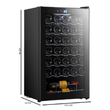 Bolero GrandSommelier 34030 Black Compressor Wine cooler with 34-bottle capacity and compressor cooling system for high performance. Température réglable et éclairage intérieur LED.