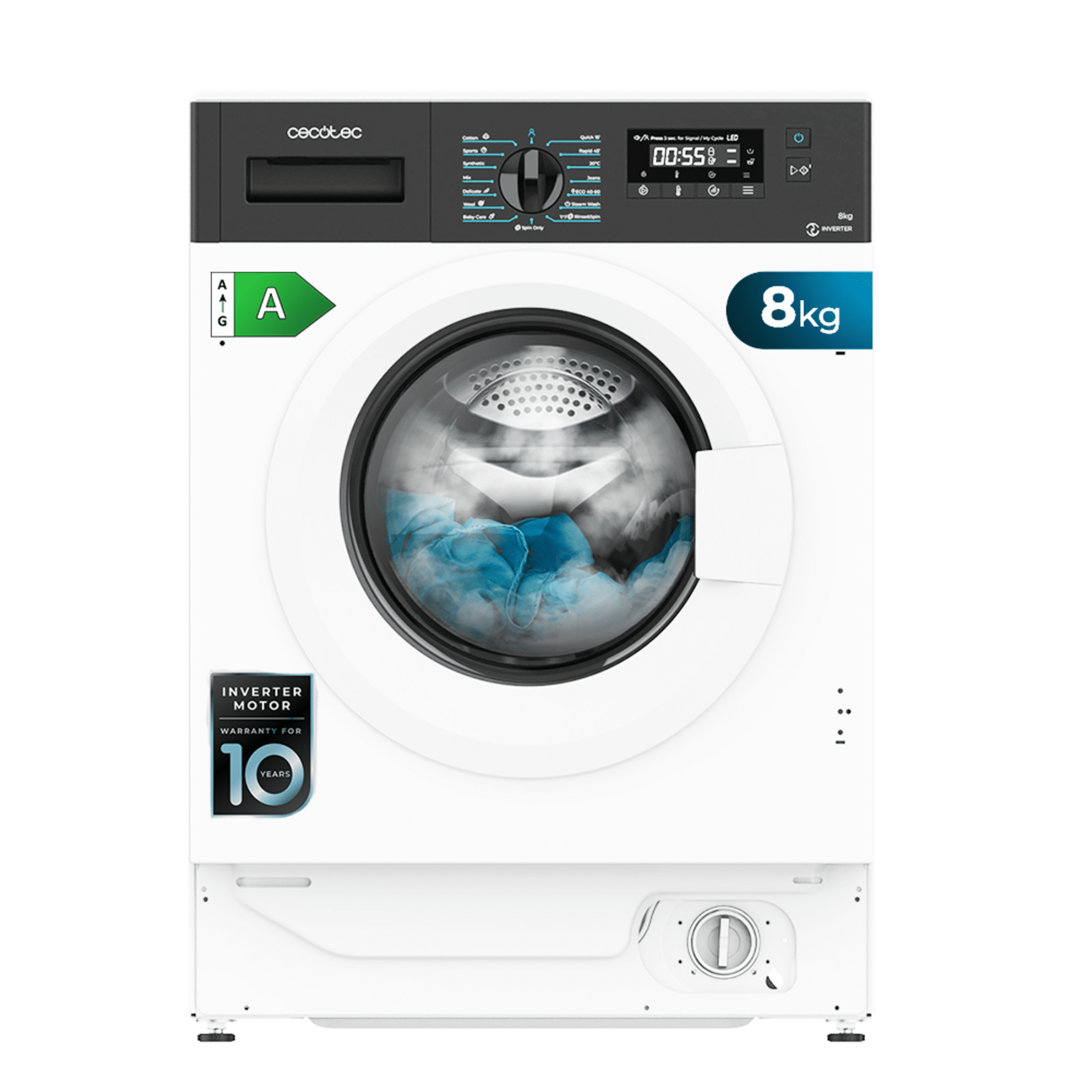 Bolero DressCode 840 BI Inverter A Lavadora integrable de 8 kg de capacidad y 1350 rpm, 16 programas, clase A, Motor Inverter Plus, SteamMax.