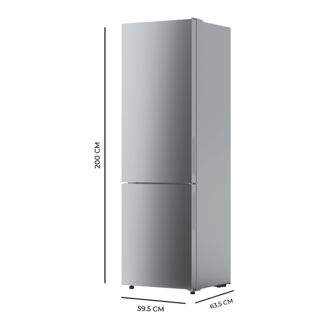 Bolero CoolMarket Combi 356 Glass Grey D Frigorífico com 356 litros de capacidade, 200 cm de altura, 60 cm de largura, motor Inverter Plus e classe D. Com sistema Multi AirFlow, Total No Frost e 2 gavetas para produtos frescos.