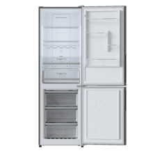 Bolero CoolMarket Combi 322 Glass Grey D Frigorífico combi de cristal color gris, con 322 litros de capacidad, 185 cm de alto y 60 cm de ancho, motor inverter y clase D, Metal Cooling, Total No Frost y 2 cajones para los productos frescos.