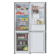 Bolero CoolMarket Combi 322 Glass Grey D Frigorífico combi de cristal color gris, con 322 litros de capacidad, 185 cm de alto y 60 cm de ancho, motor inverter y clase D, Metal Cooling, Total No Frost y 2 cajones para los productos frescos.