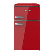 Bolero CoolMarket 2D Origin 85 Red Mini frigorífico retro con capacidad de 85L, LED interior, tirador cromado,  bandejas cristal, control de temperatura ajustable y cajón para vegetales.