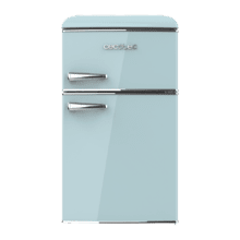 Bolero CoolMarket 2D Origin 85 Blue Mini frigorífico retro con capacidad de 85L, LED interior, tirador cromado, bandejas cristal, control de temperatura ajustable y cajón para vegetales.