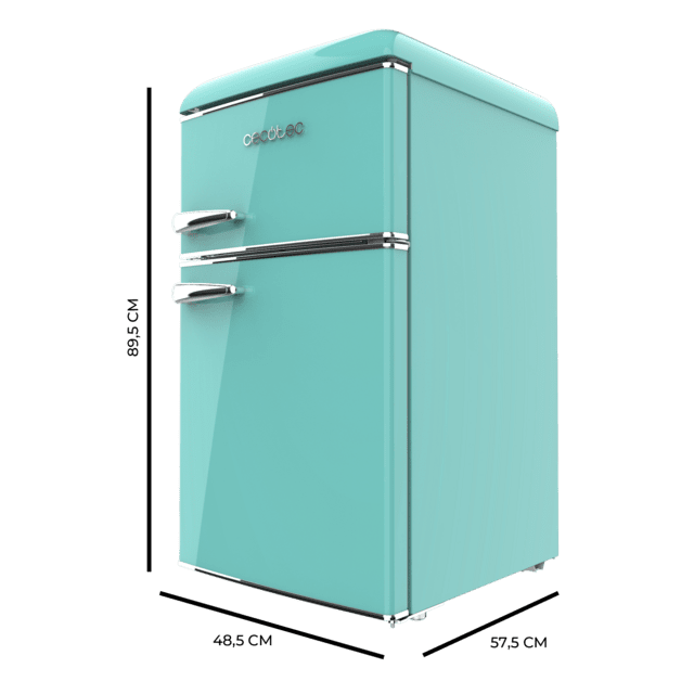 Bolero CoolMarket 2D Origin 85 Green Mini-frigorífico retro com 85 L de capacidade, LED interior, pega cromada, prateleiras de vidro, controlo de temperatura regulável e gaveta para legumes.